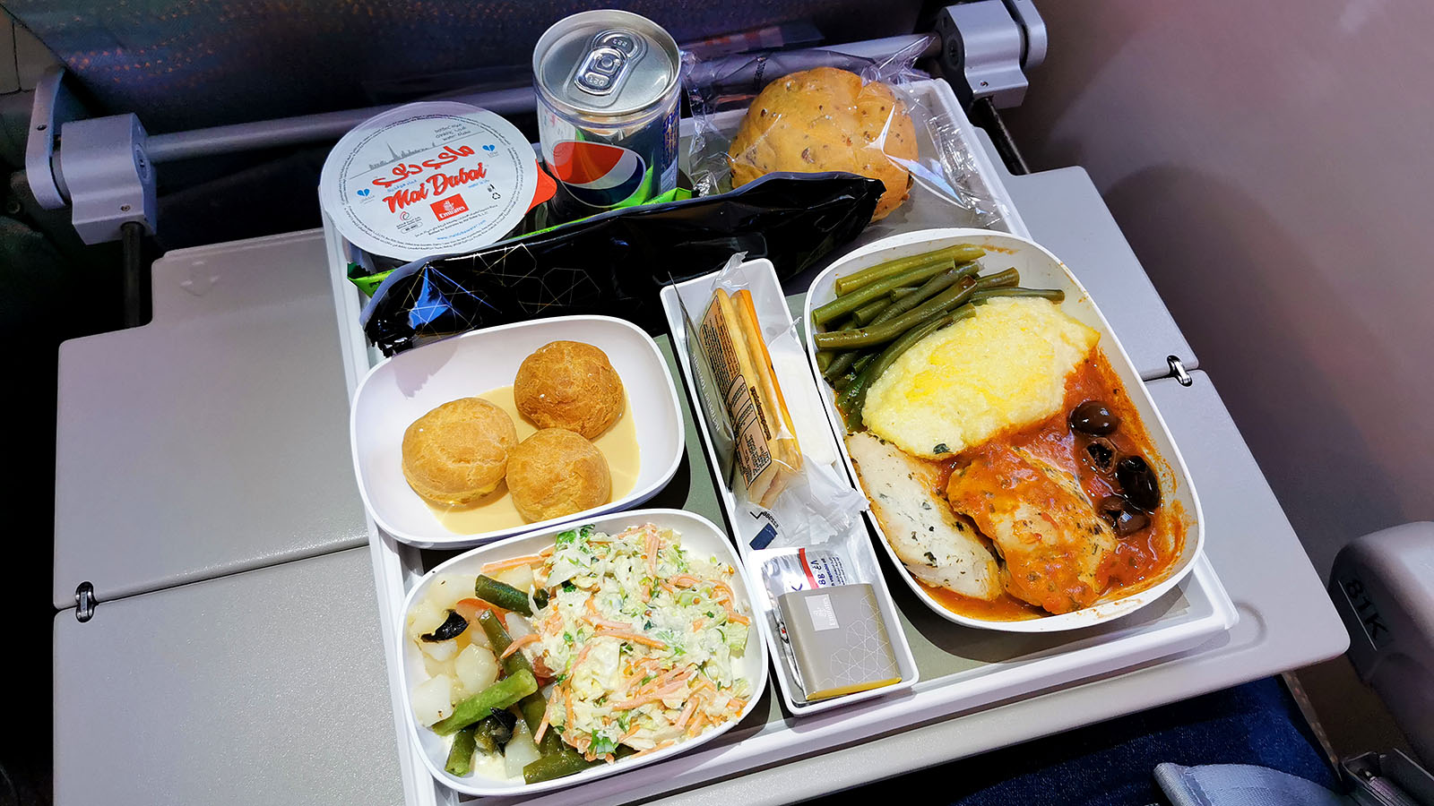 Dinner in Emirates Airbus A380 Economy