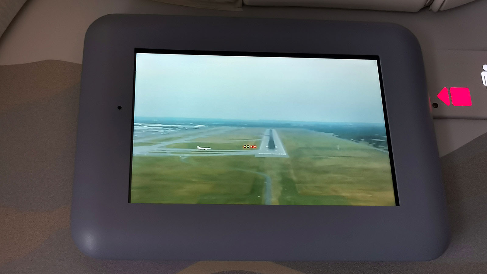 Aircraft camera view in Emirates Airbus A380 Economy