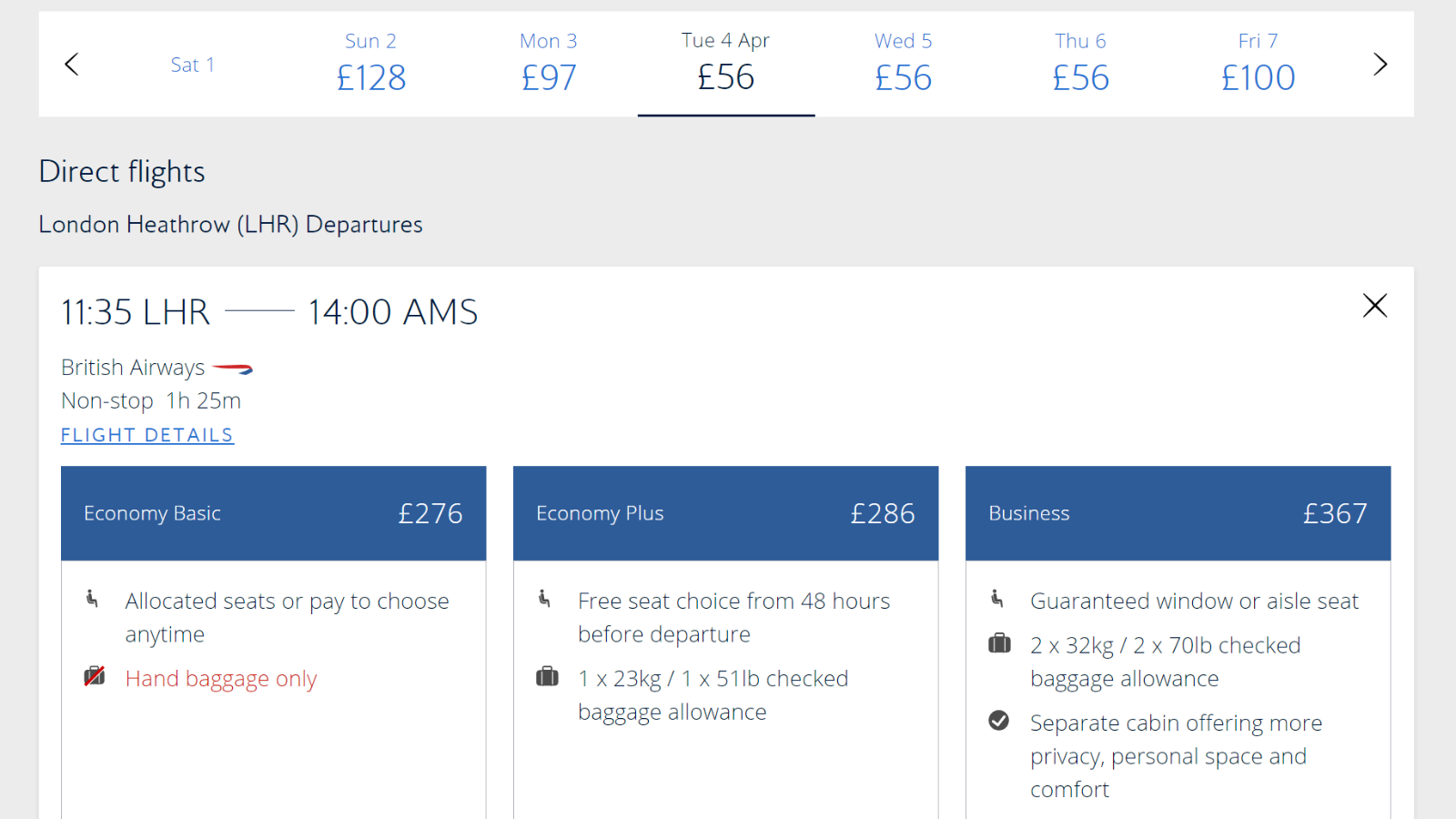 British Airways A320neo Economy fares