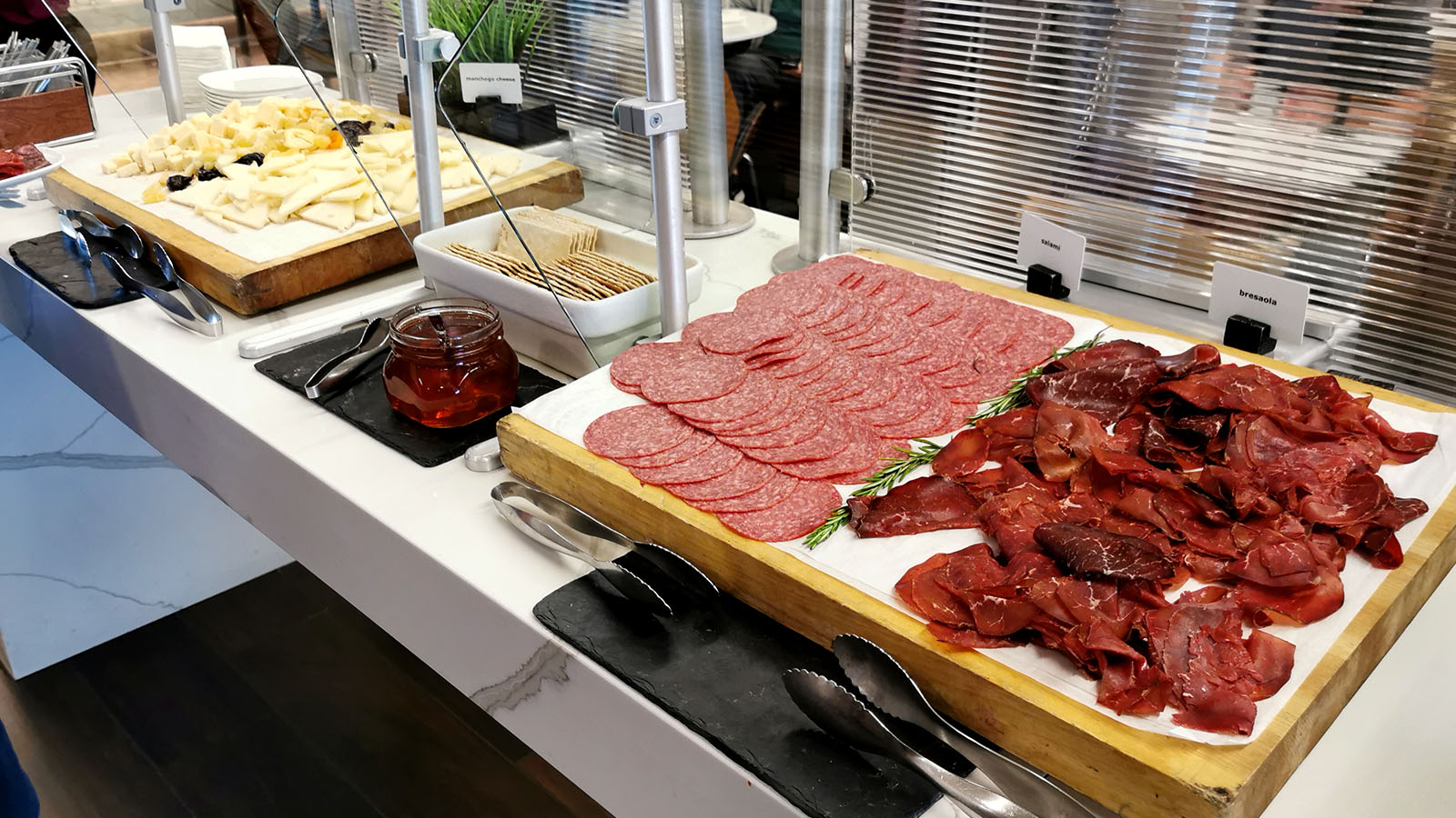 Meats and cheese in Delta's JFK lounge