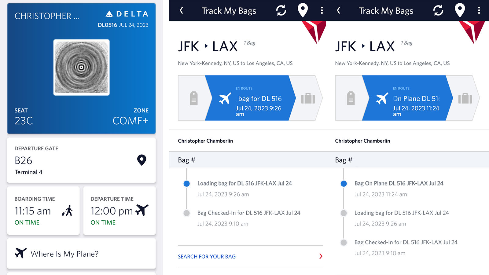 Boarding pass and baggage tracking for Delta