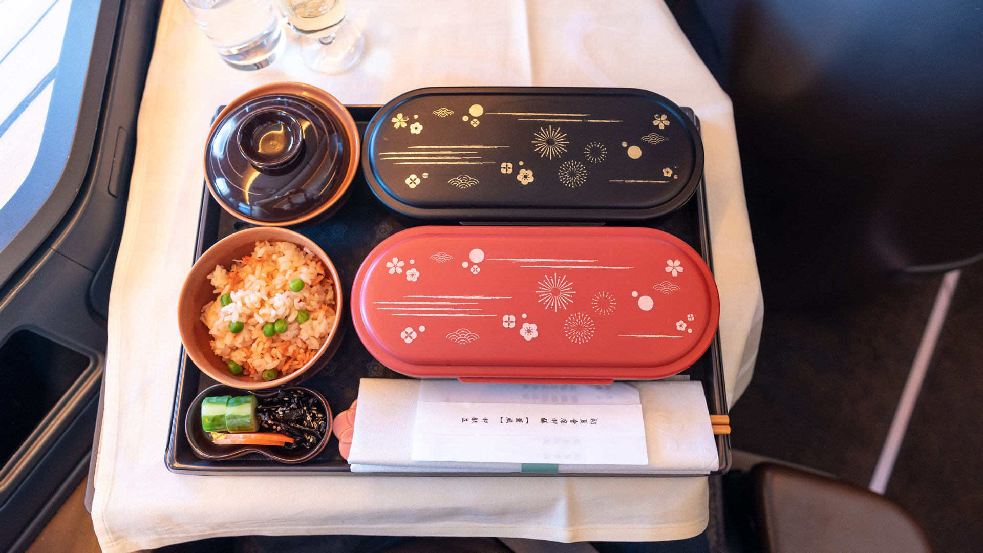 China Airlines Boeing 777 Business Class Japanese meal presentation.