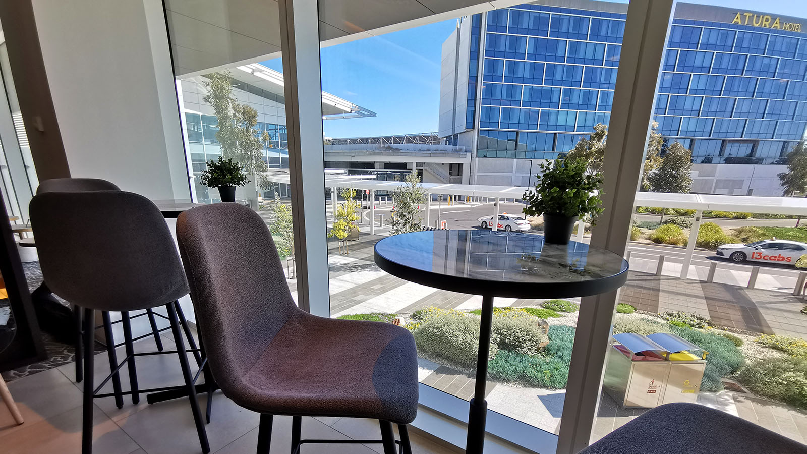 High-top table in the Plaza Premium Lounge, Adelaide