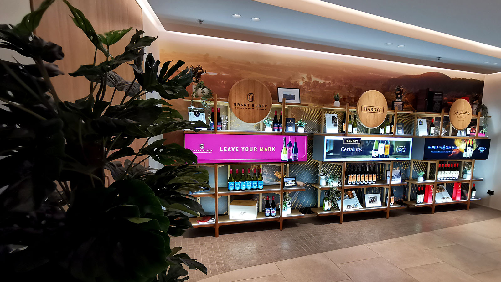 Alcohol display in the Plaza Premium Lounge, Adelaide