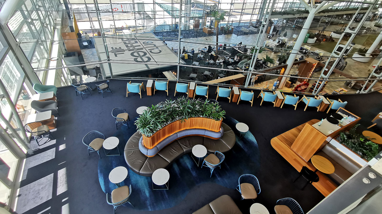 Peer down below inside the Qantas International Lounge, Brisbane