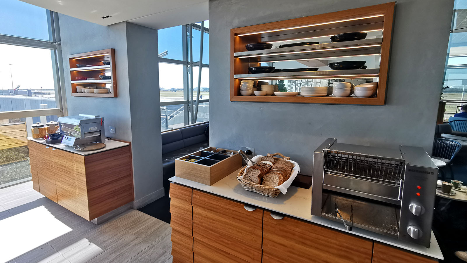 DIY pancake station in the Qantas International Lounge, Brisbane