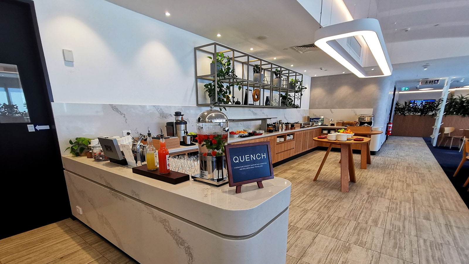 Breakfast setup in the Qantas International Lounge, Brisbane