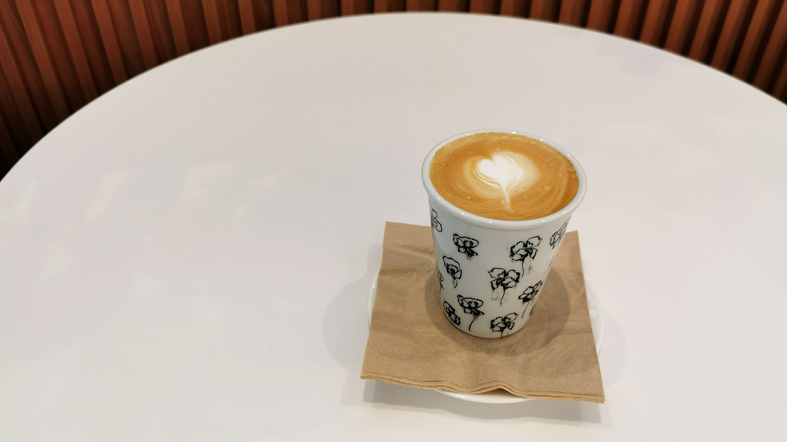 Coffee served in the Qantas International Lounge, Brisbane