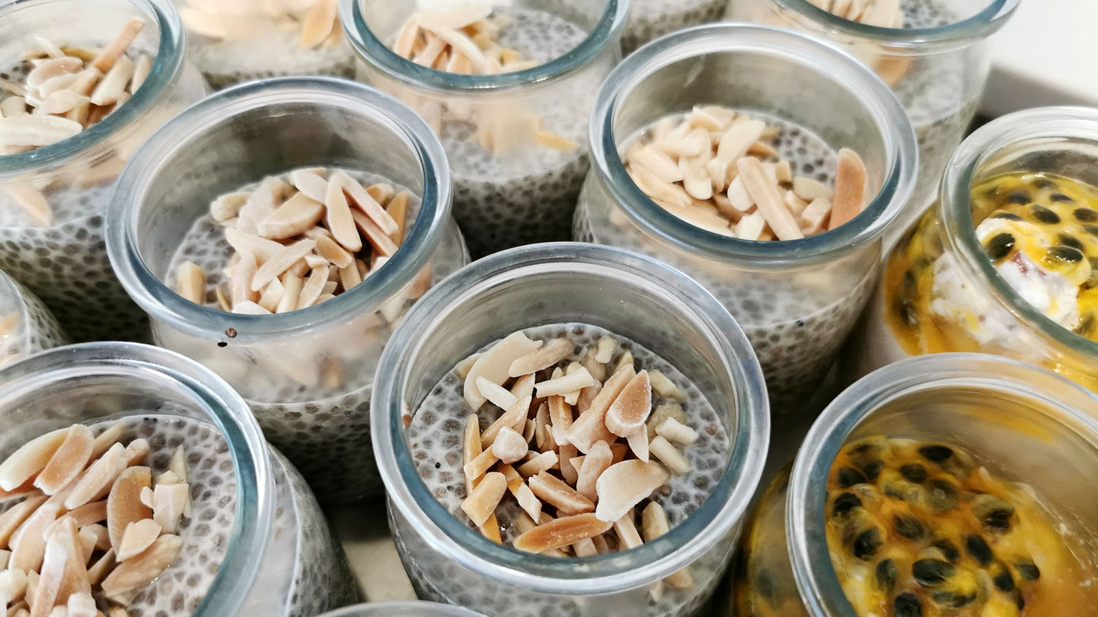 Personal snacking pots in the Qantas International Lounge, Brisbane