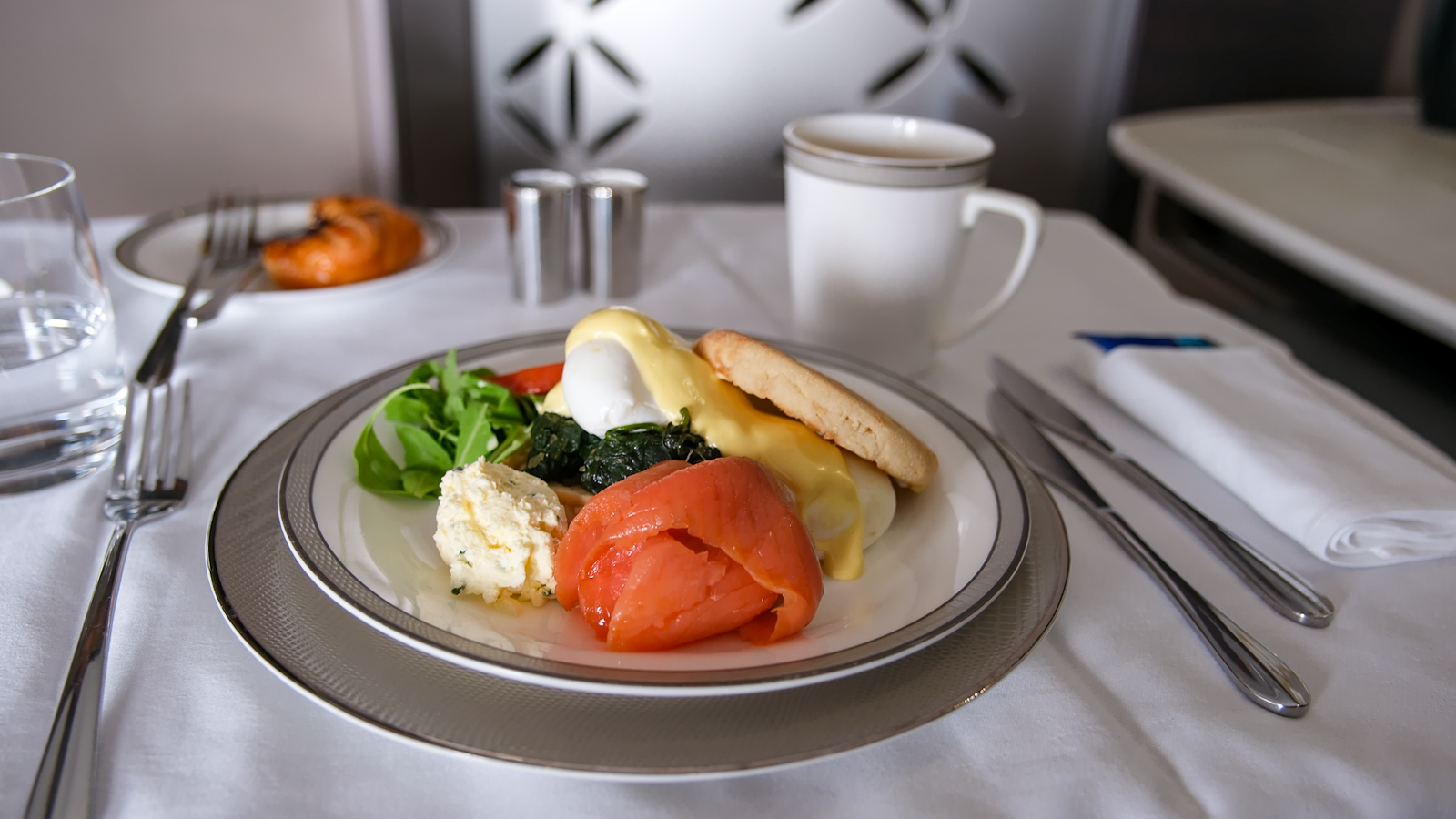 Eggs benedict onboard Singapore Airlines First Class