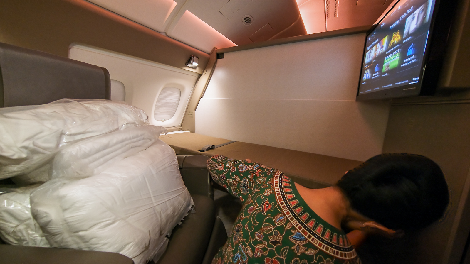 Full sized bed in Singapore Airlines First Class