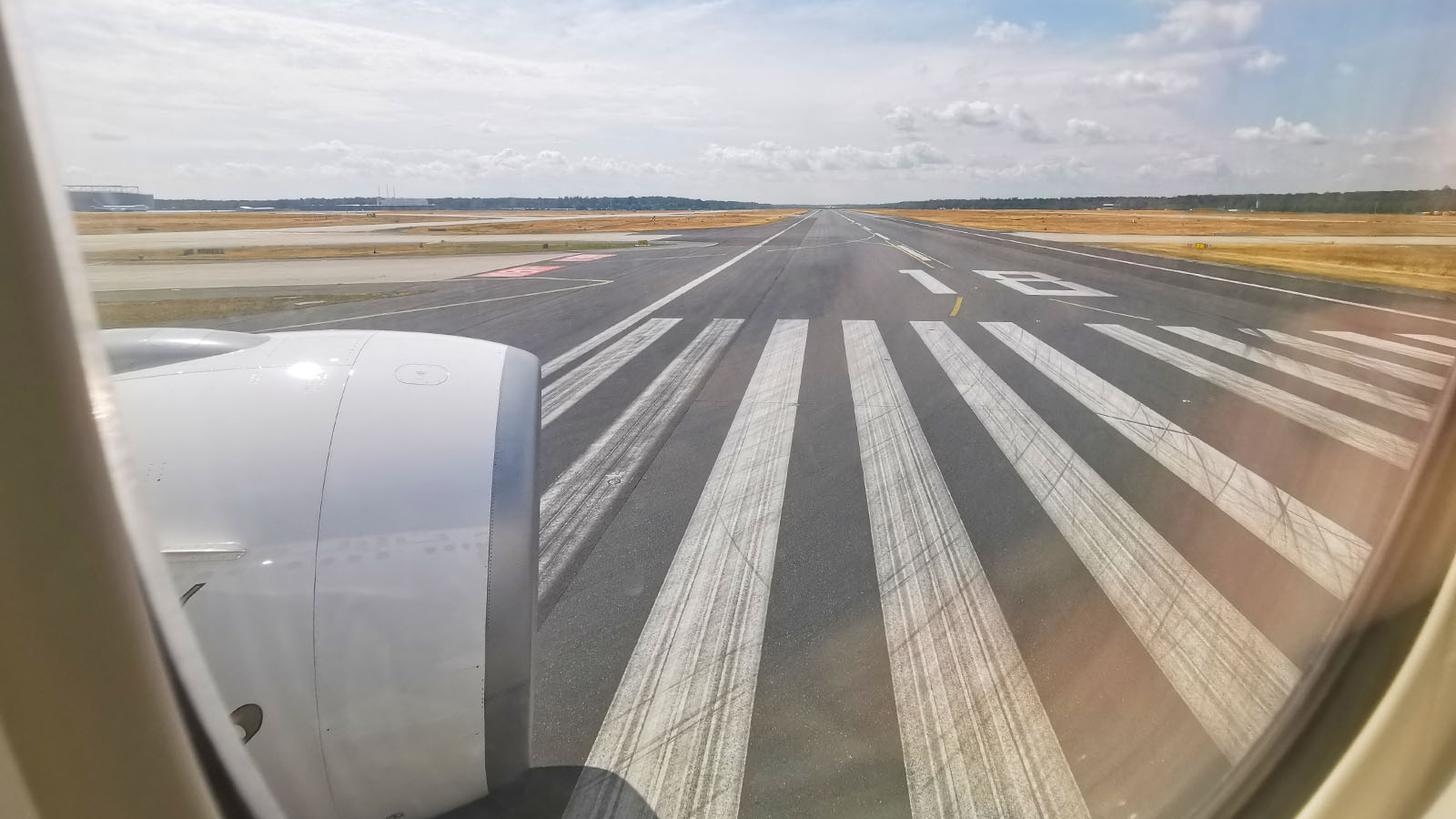 Runway at Frankfurt Airport flying Emirates Boeing 777 Business Class