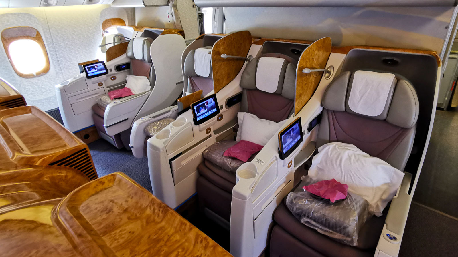 Trio of chairs in Emirates Boeing 777 Business Class