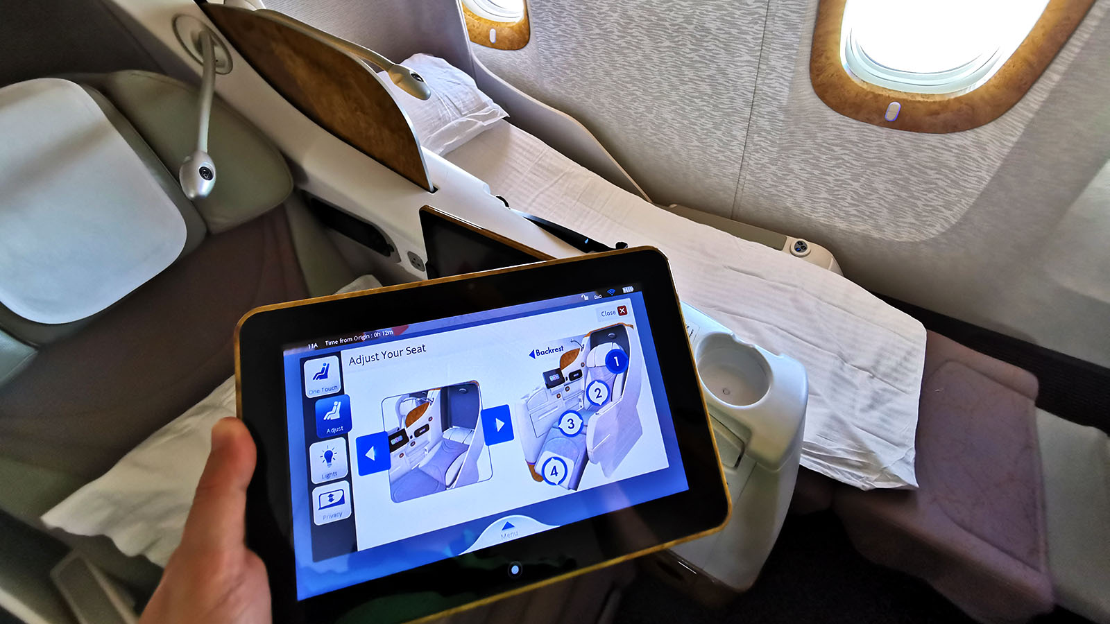 Tablet seat controller in Emirates Boeing 777 Business Class