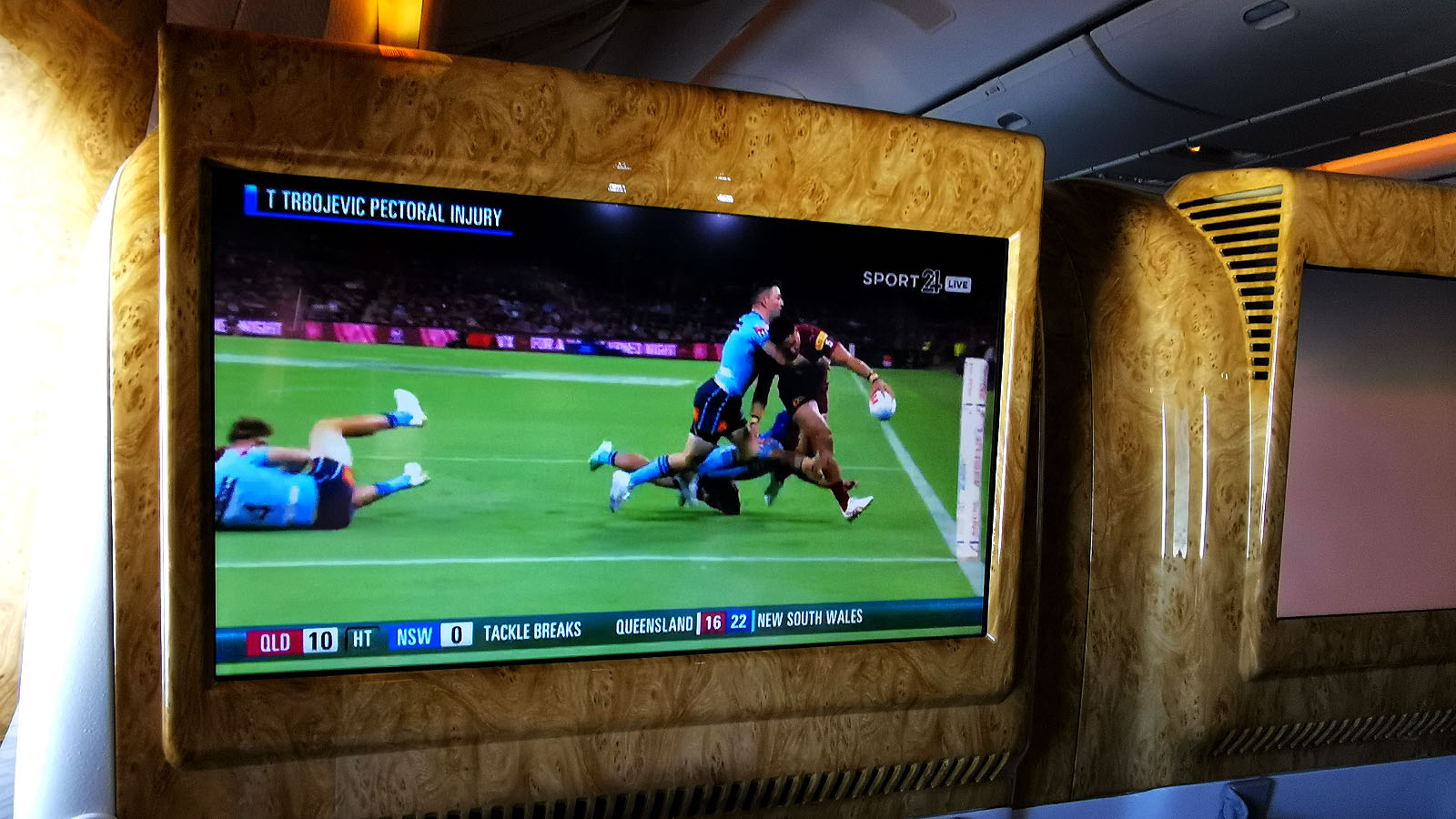 State of Origin on inflight entertainment in Emirates Boeing 777 Business Class