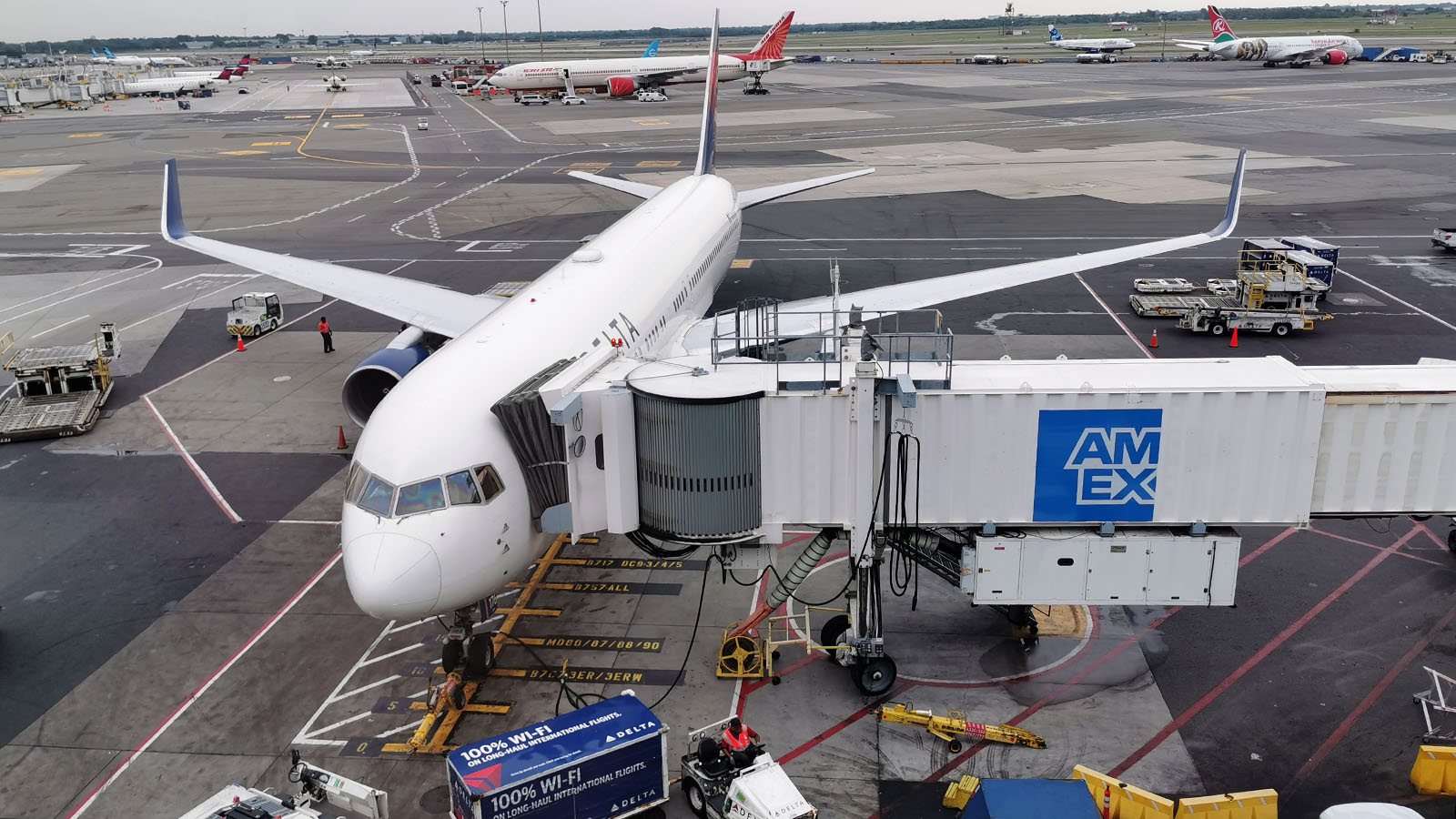 Looking at a plane from inside the Delta Sky Club New York JFK T4B