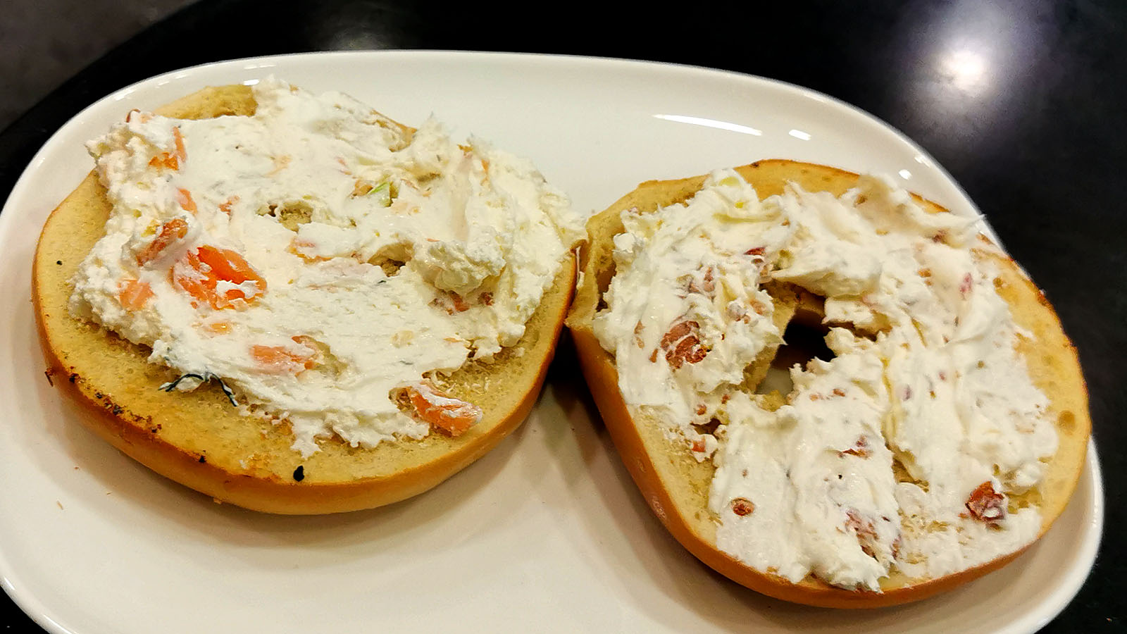 Bagel with cream cheese in the Delta Sky Club New York JFK T4B