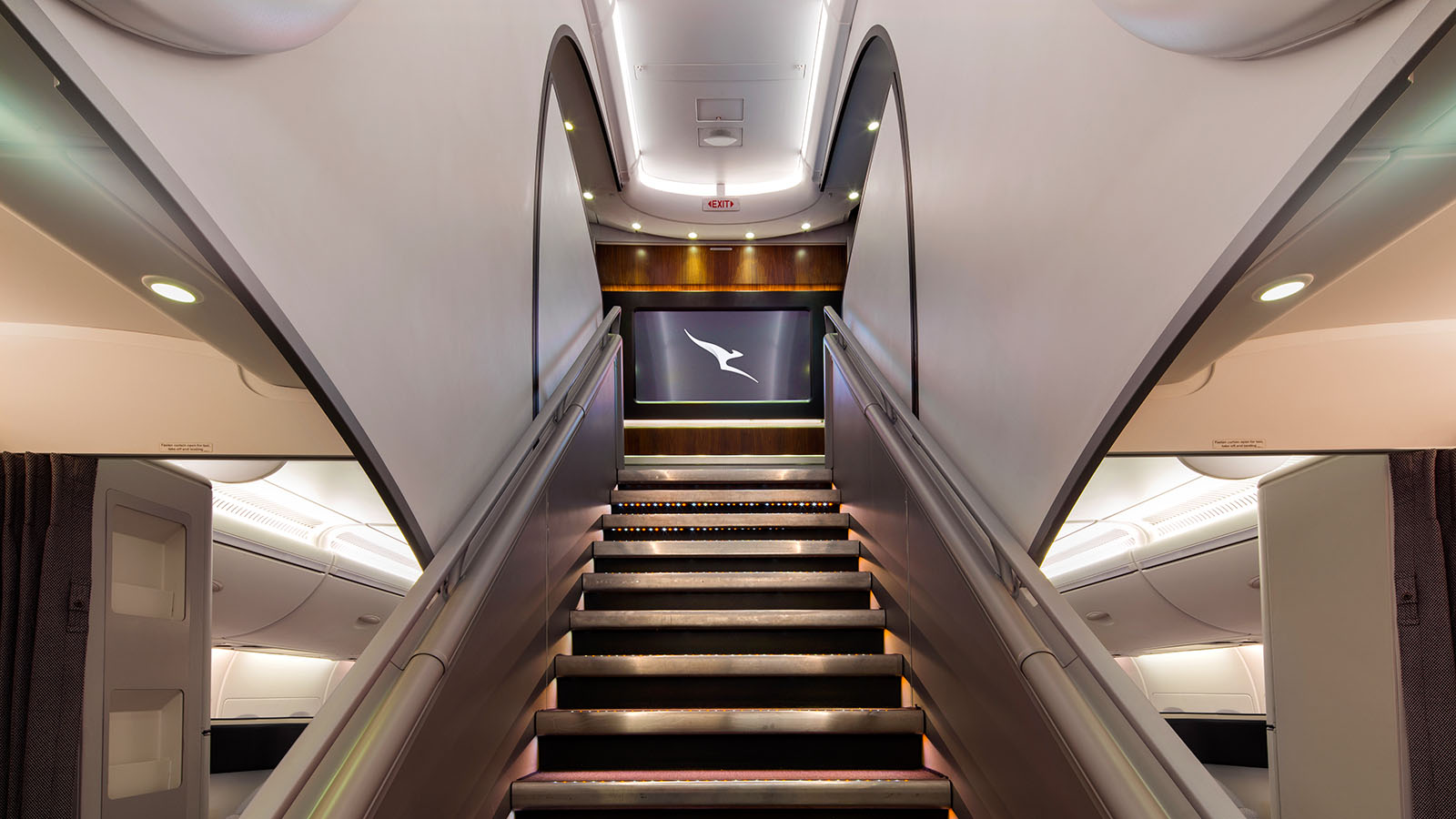 Path to the onboard lounge from Qantas Airbus A380 First