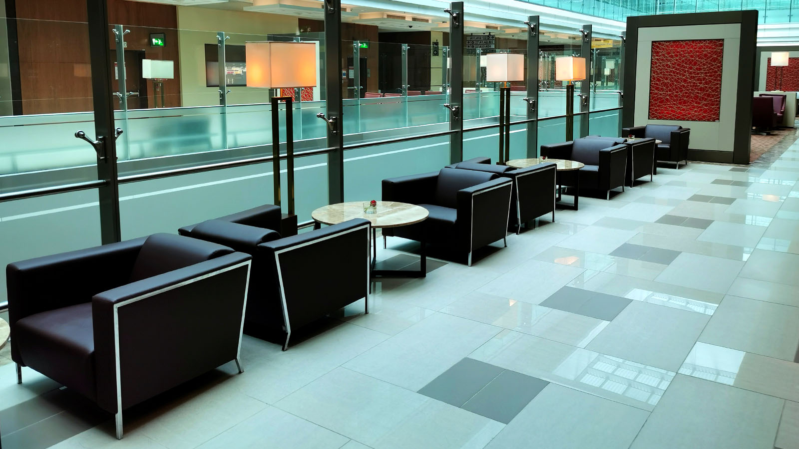 Seats in the Emirates Business Class Lounge, Dubai Concourse A