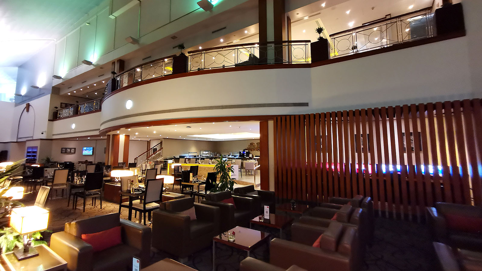 Upstairs and downstairs in the Emirates First Class Lounge, Dubai Concourse C
