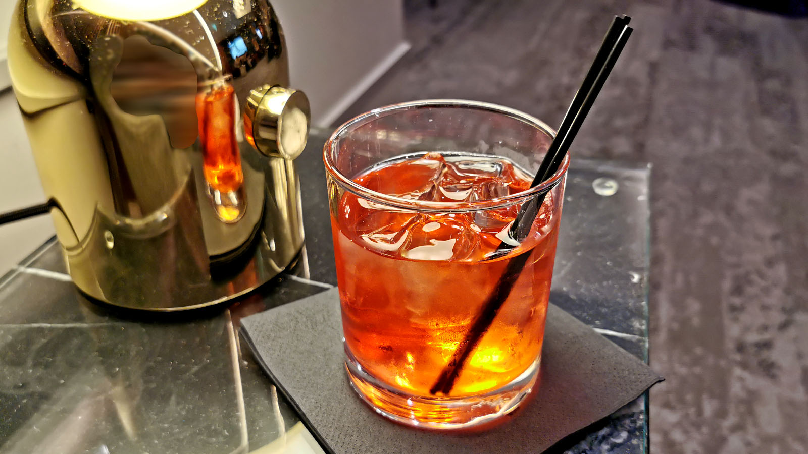 Cocktail in the American Express Centurion Lounge, London Heathrow