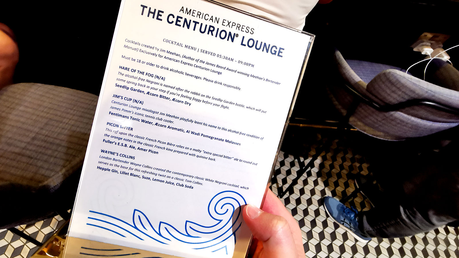 Drinks menu in the American Express Centurion Lounge, London Heathrow
