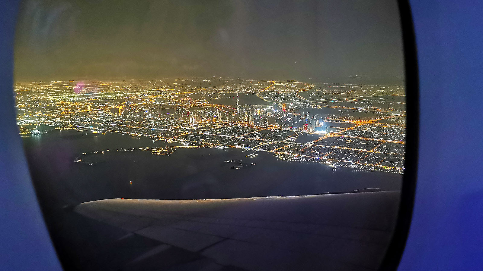 Dubai skyline, as seeon from Emirates Airbus A380 Business Class