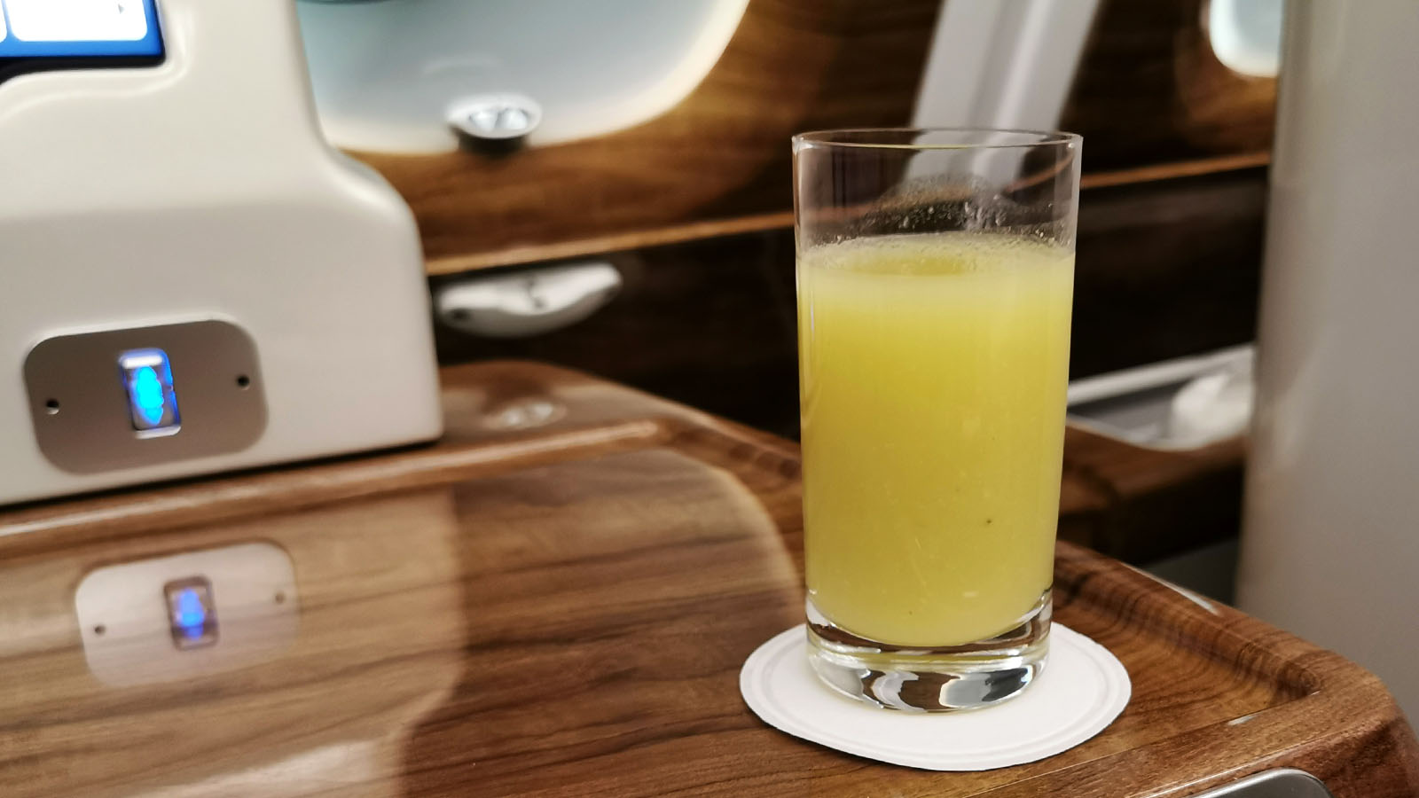 Refreshment in Emirates Airbus A380 Business Class