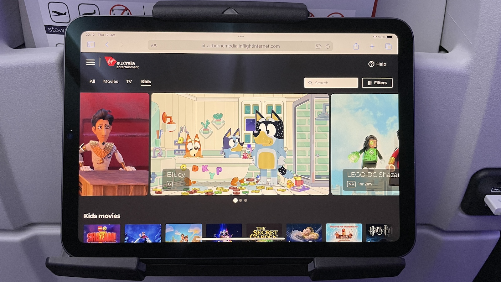 Virgin Australia CNS-HND Entertainment Screen Kids Section