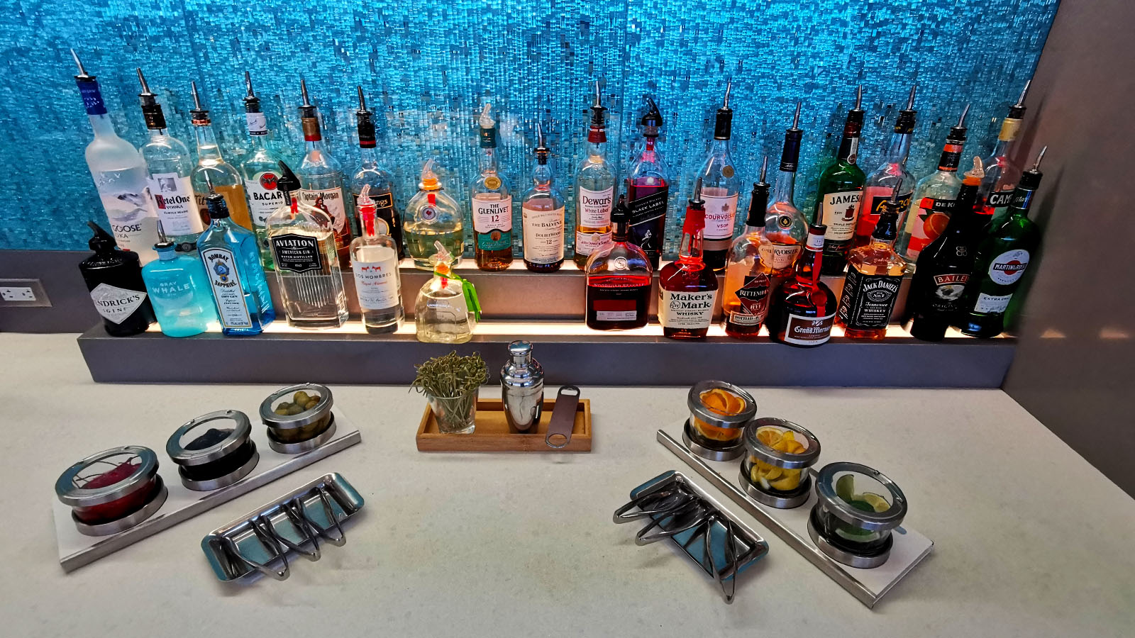 Spirits in the American Airlines Flagship Lounge, Los Angeles