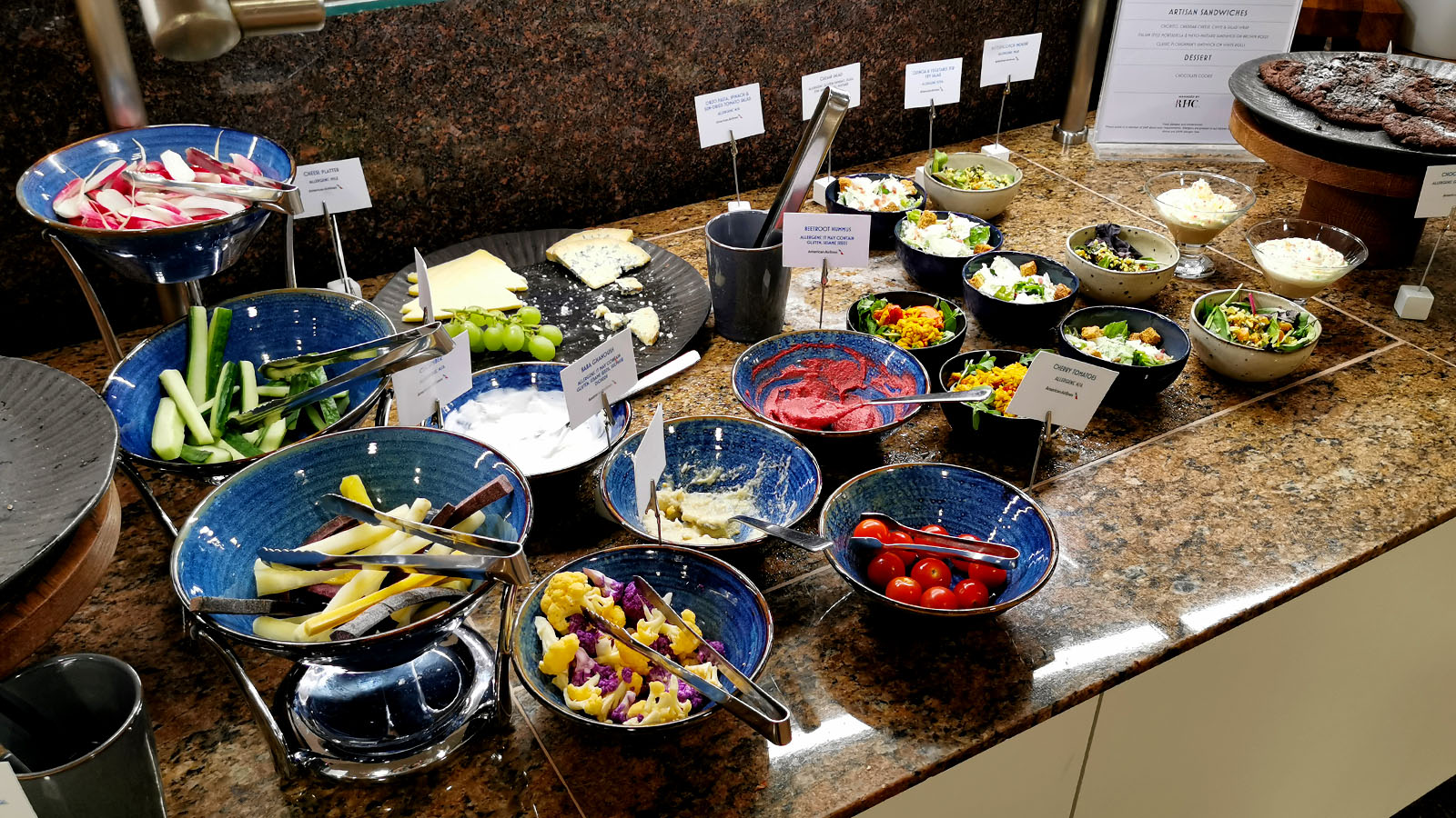 Buffet in the American Airlines International First Class Lounge, London Heathrow