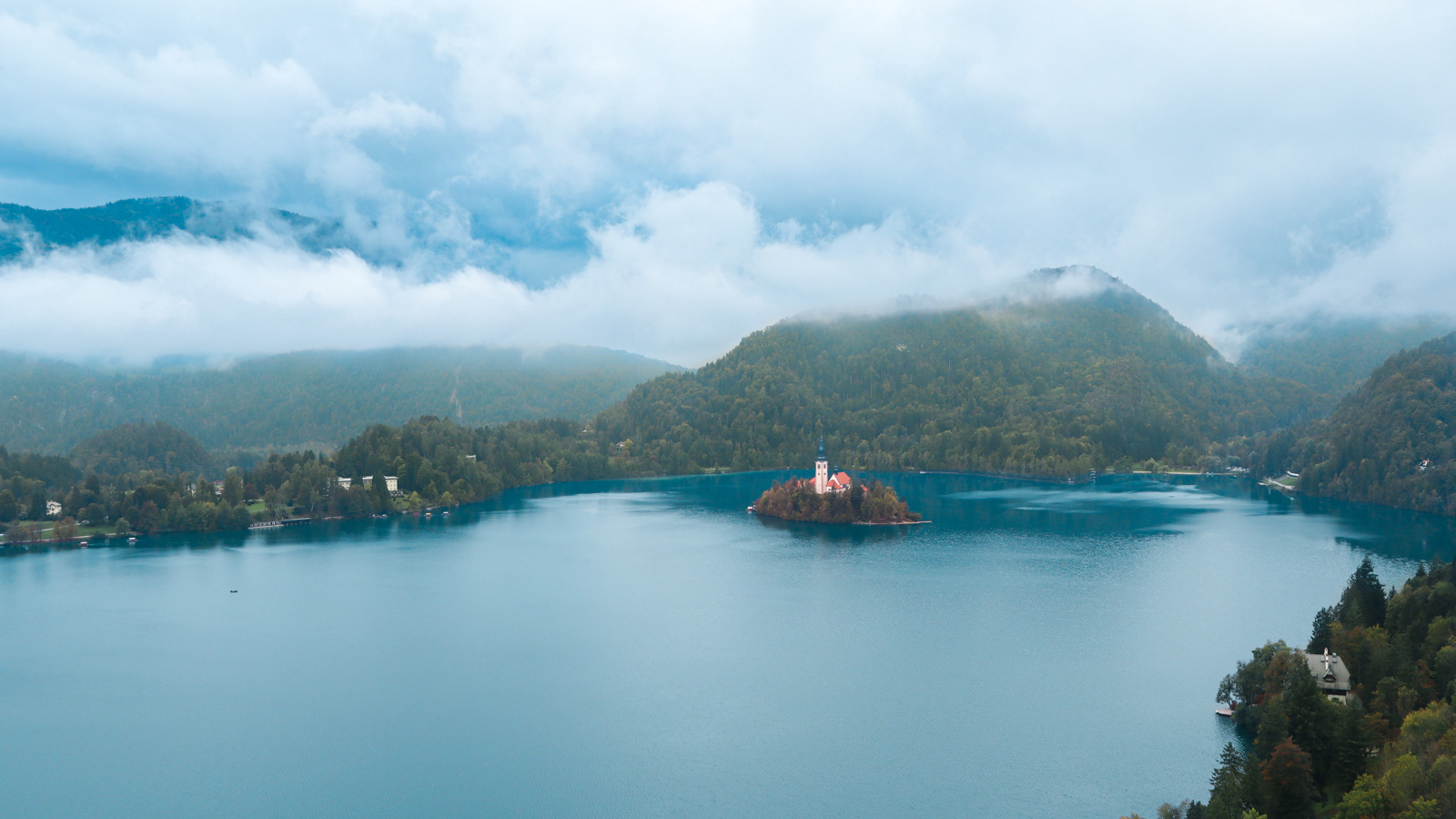 View of Lake Bled from Bled Castle, Slovenia
