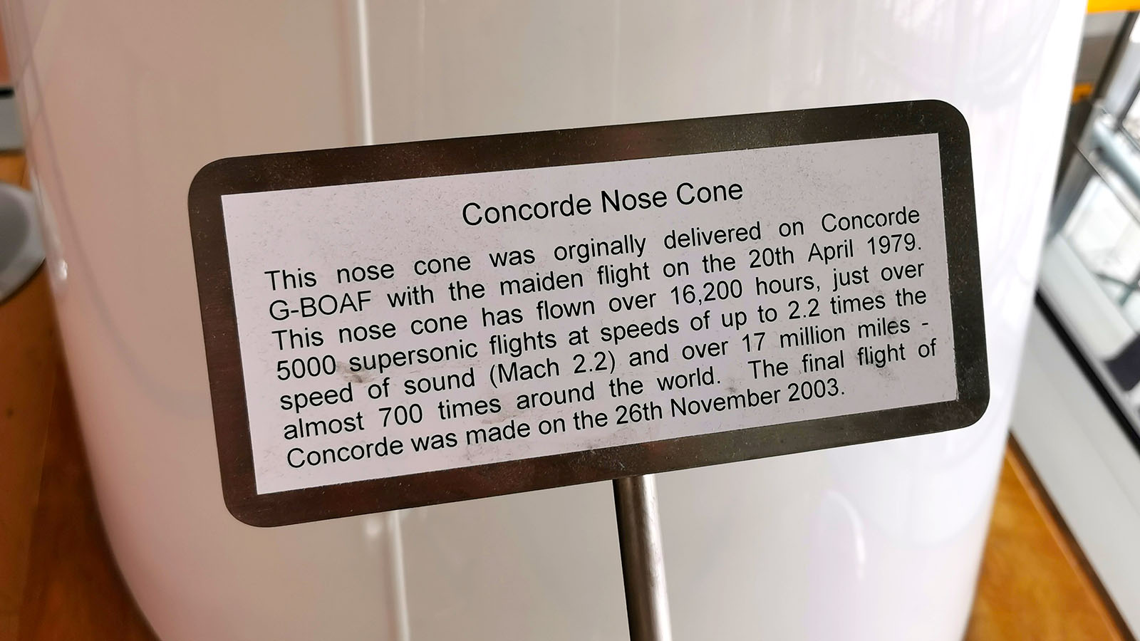 Sign about the Concorde in the BA Concorde Room at London Heathrow