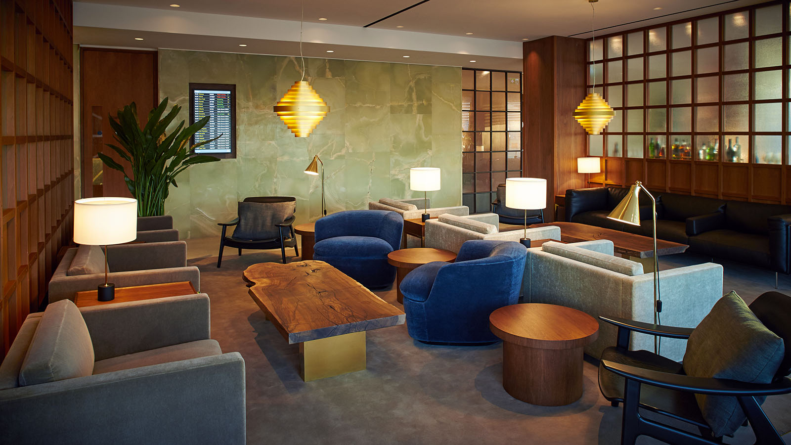 Seating in the Cathay Pacific First Class Lounge at London Heathrow