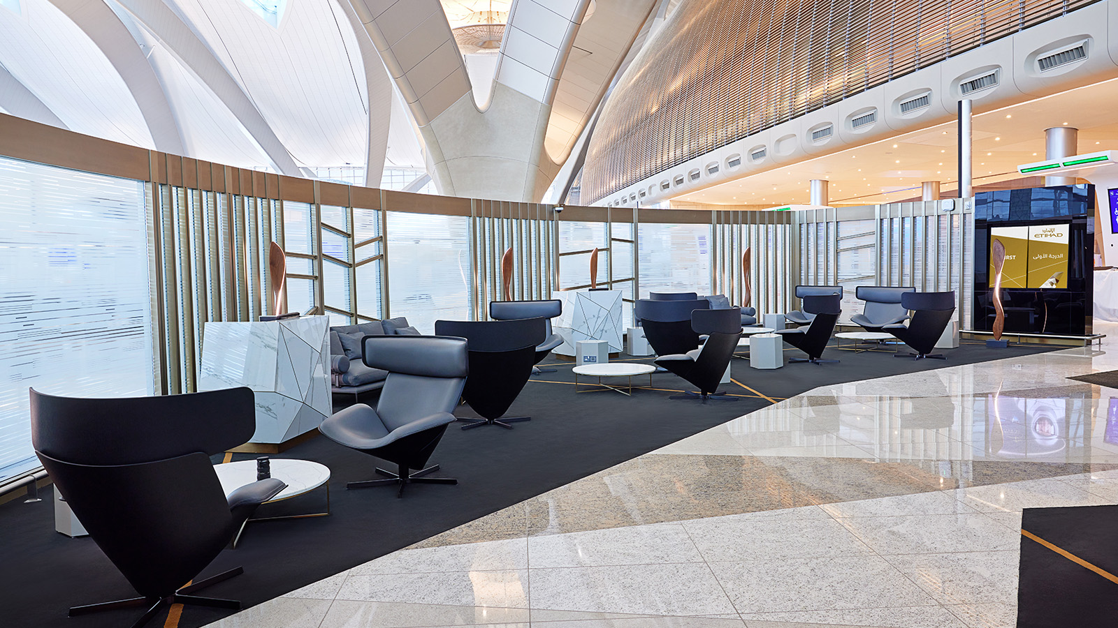 Etihad's premium check-in suite in Abu Dhabi