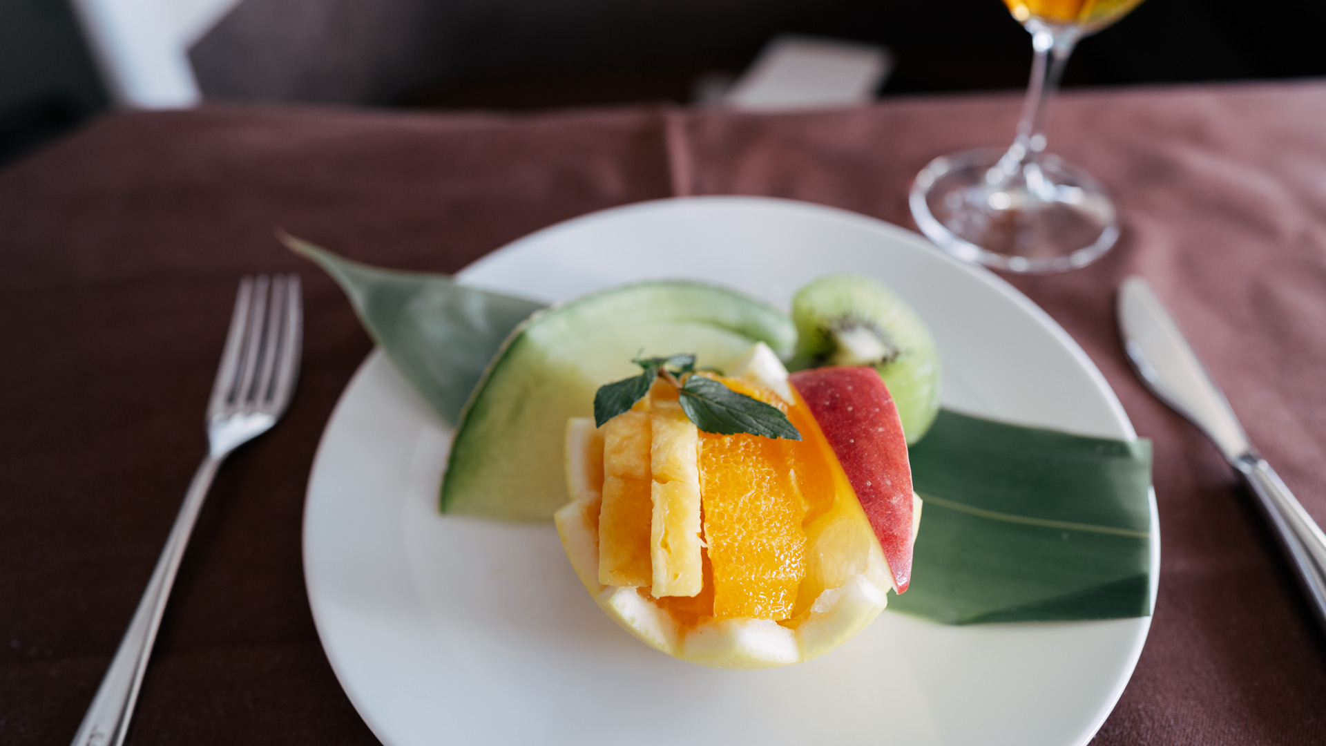Japan Airlines Boeing 777 First Class fruit plate.