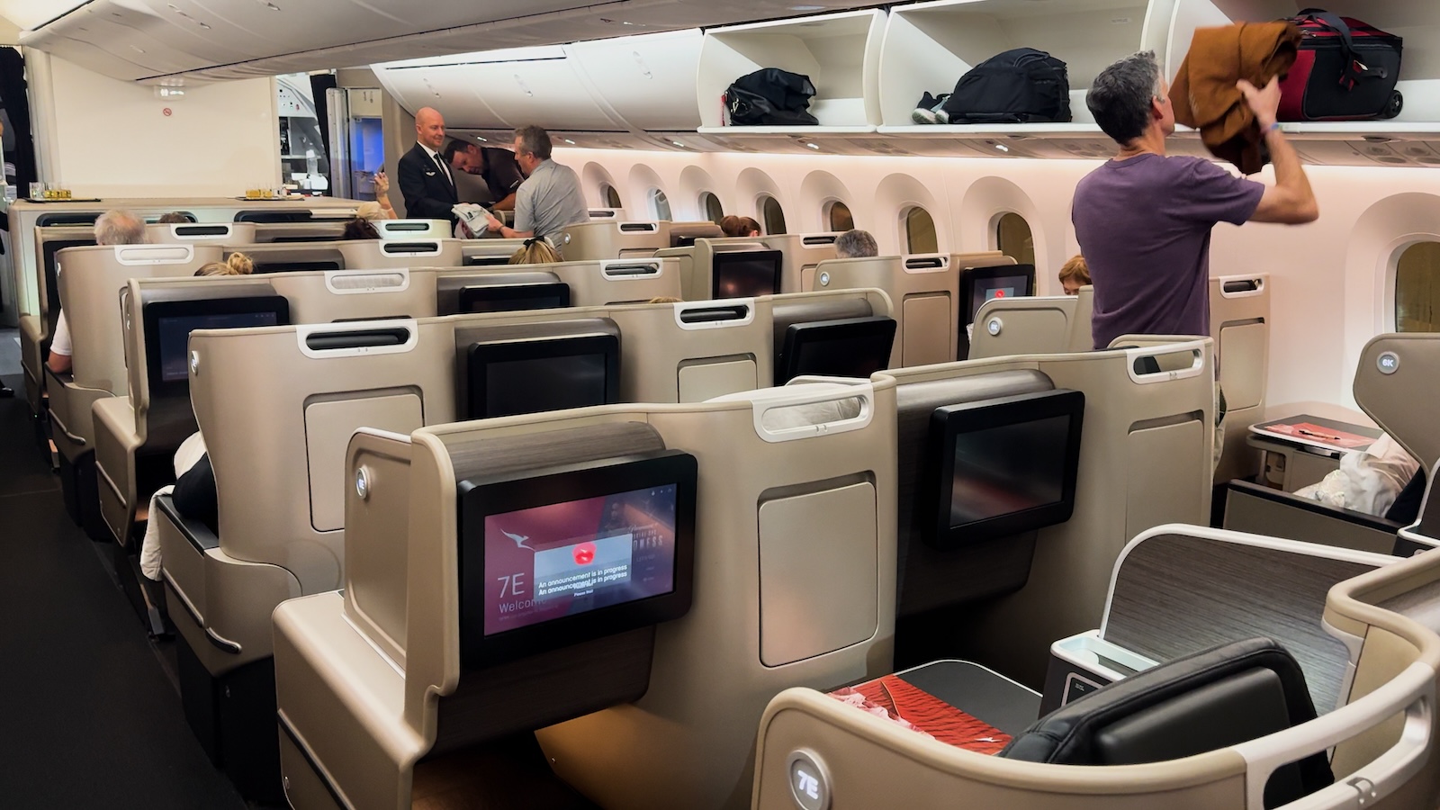 Qantas 787 Business Class cabin from USA