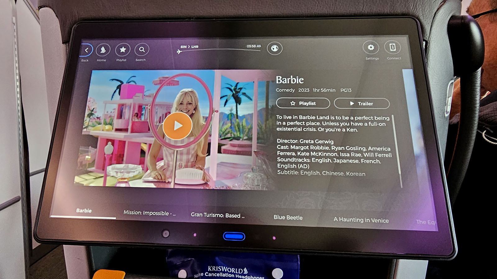 Tilt the TV in Singapore Airlines Airbus A380 Premium Economy