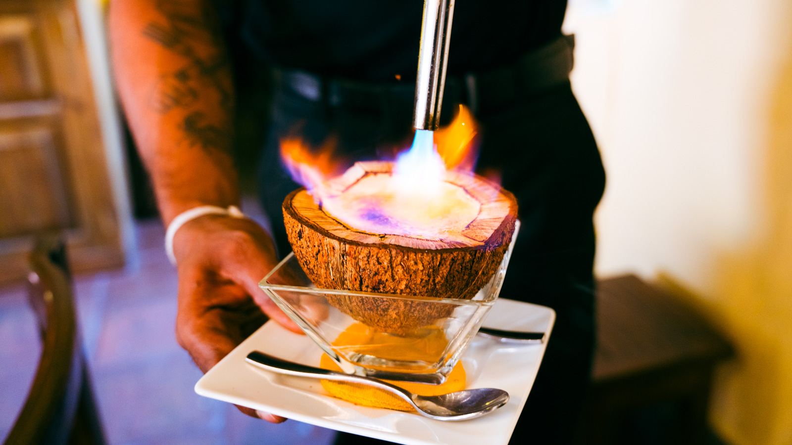 Coconut creme brulee at Ministry of Crab, Colombo