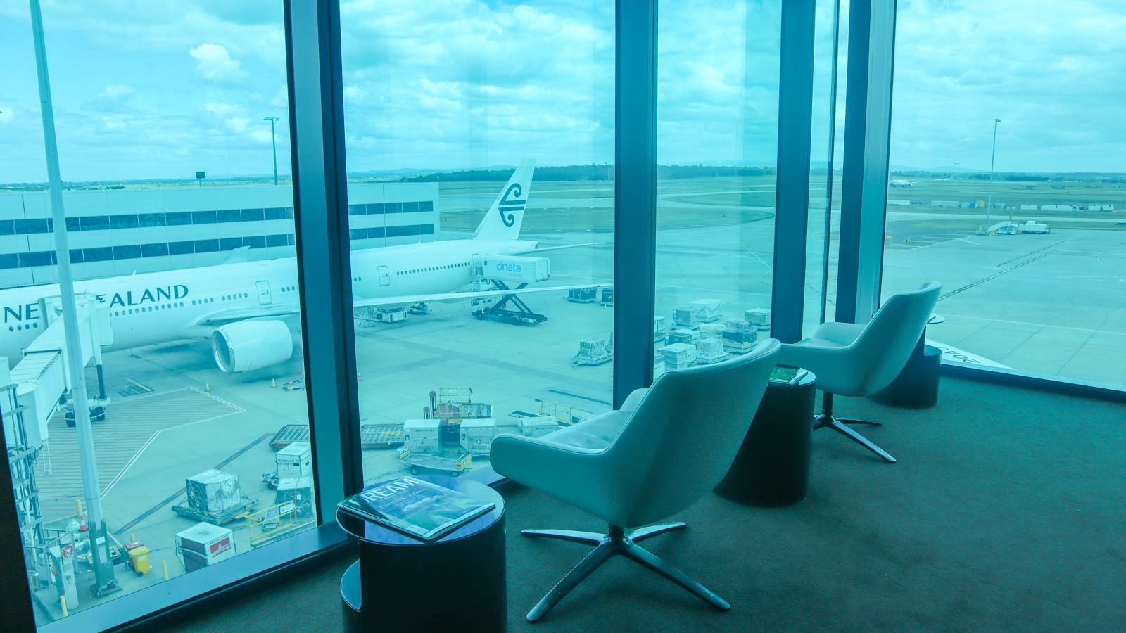 Seats overlooking tarmac at Melbourne Airport