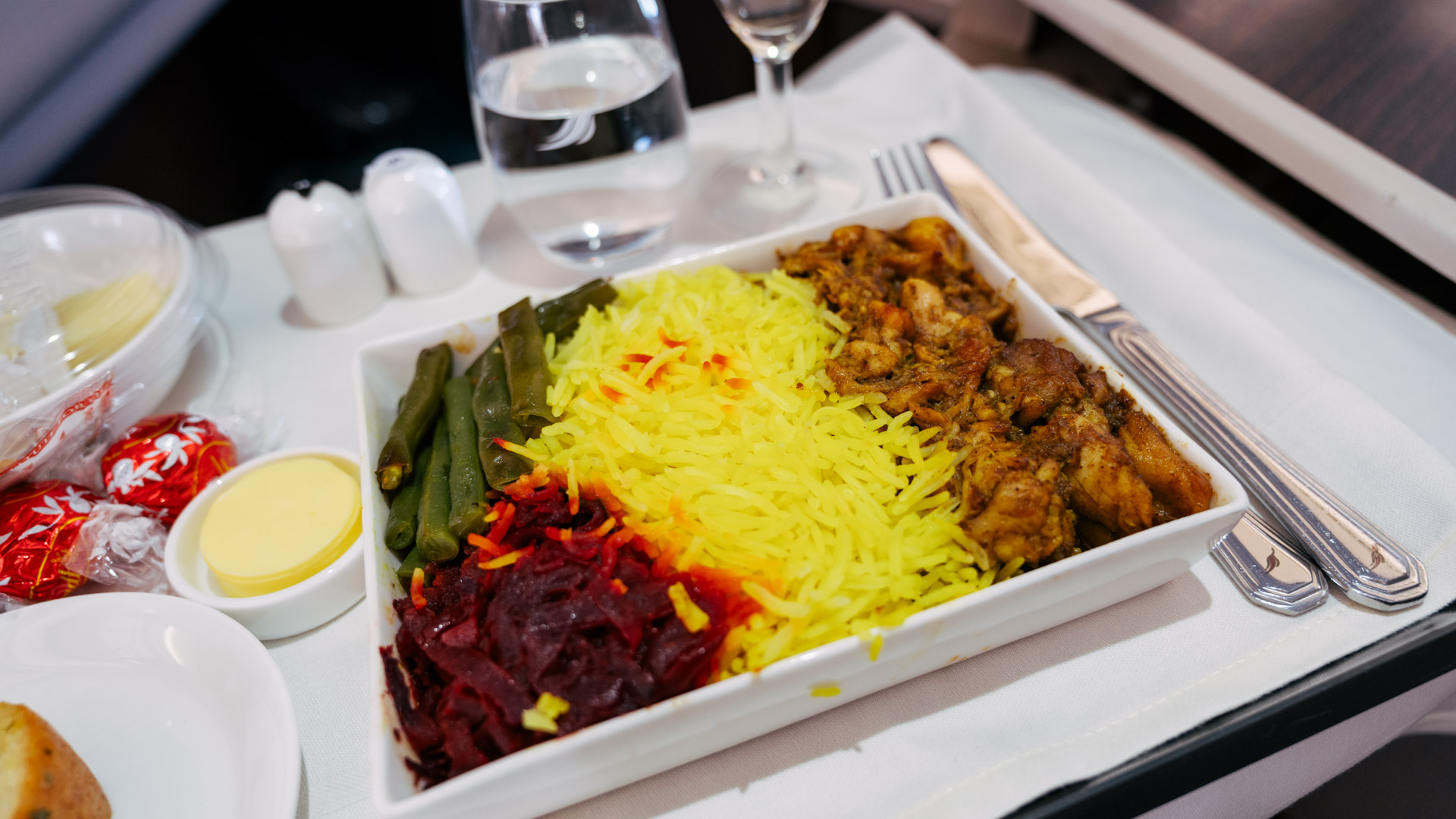 SriLankan Airbus A330 Business Class chicken curry
