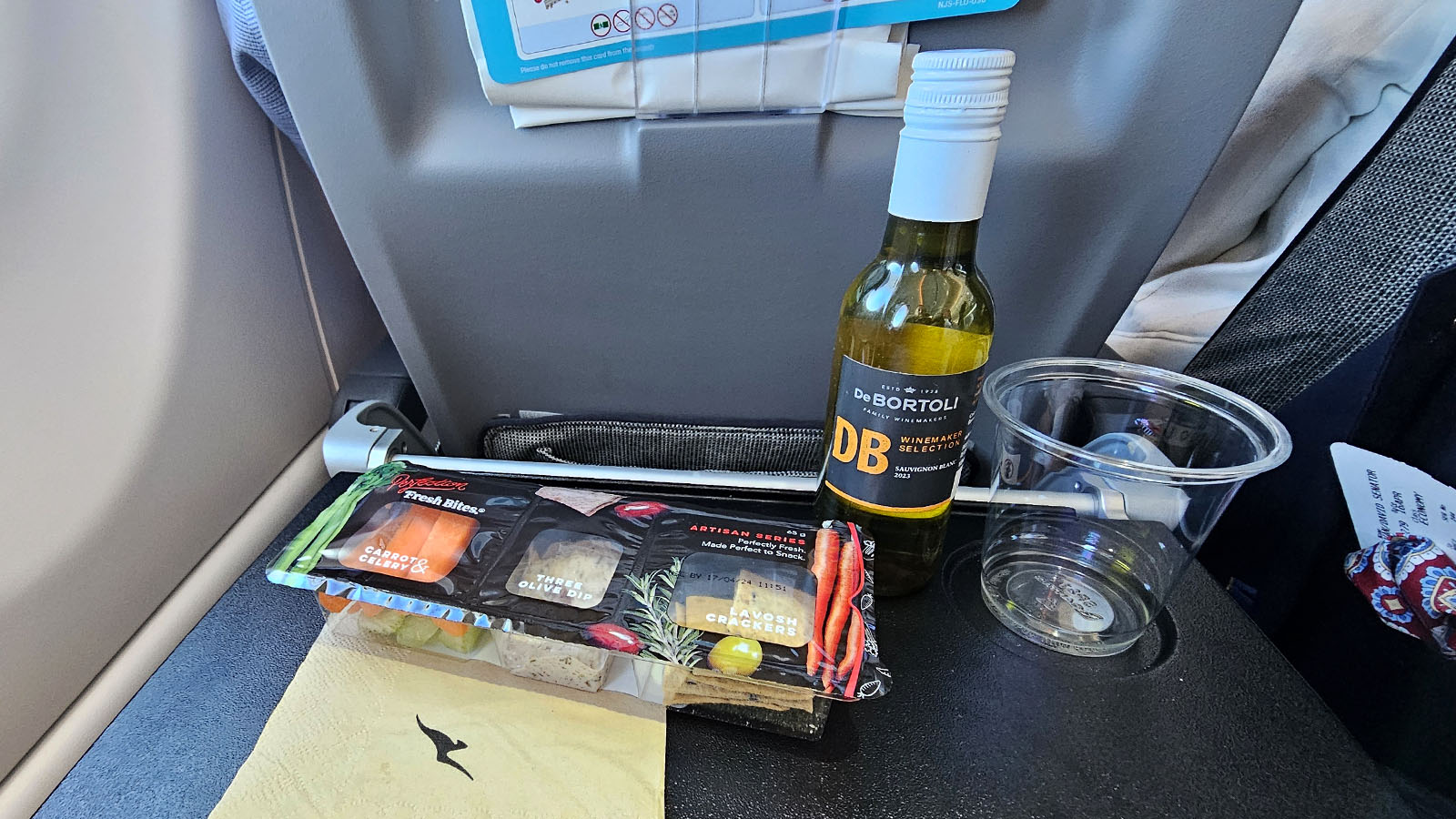 QantasLink Airbus A220 Economy snack and drink