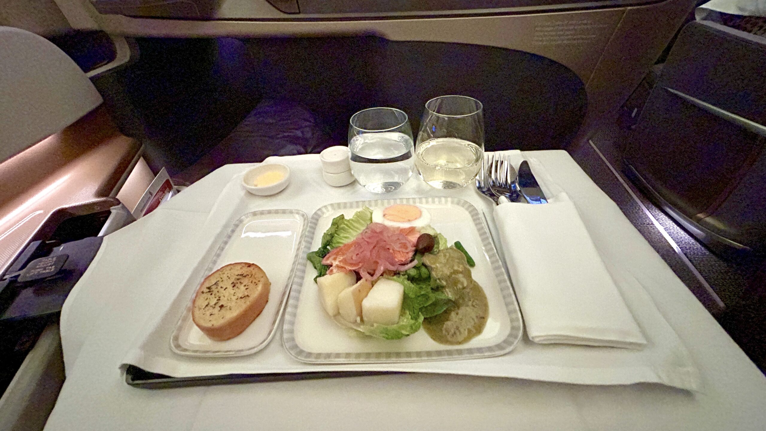 Singapore Airlines A350 Business Class Singapore to Brussels Hot Smoked Salmon Salad Entree Point Hacks by Daniel Sciberras
