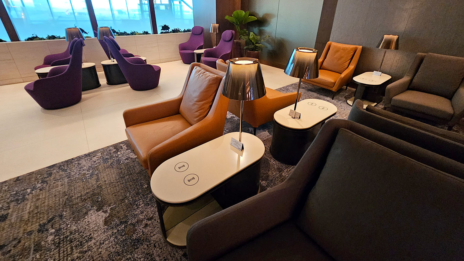 Sofas in the Qatar Airways Premium Lounge, Singapore