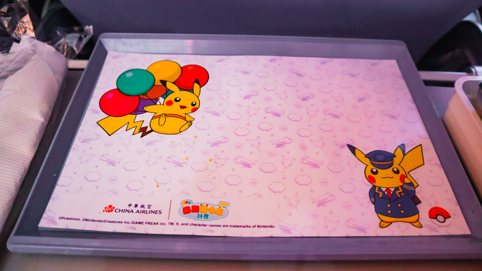 Meal tray on China Airlines Pokemon plane