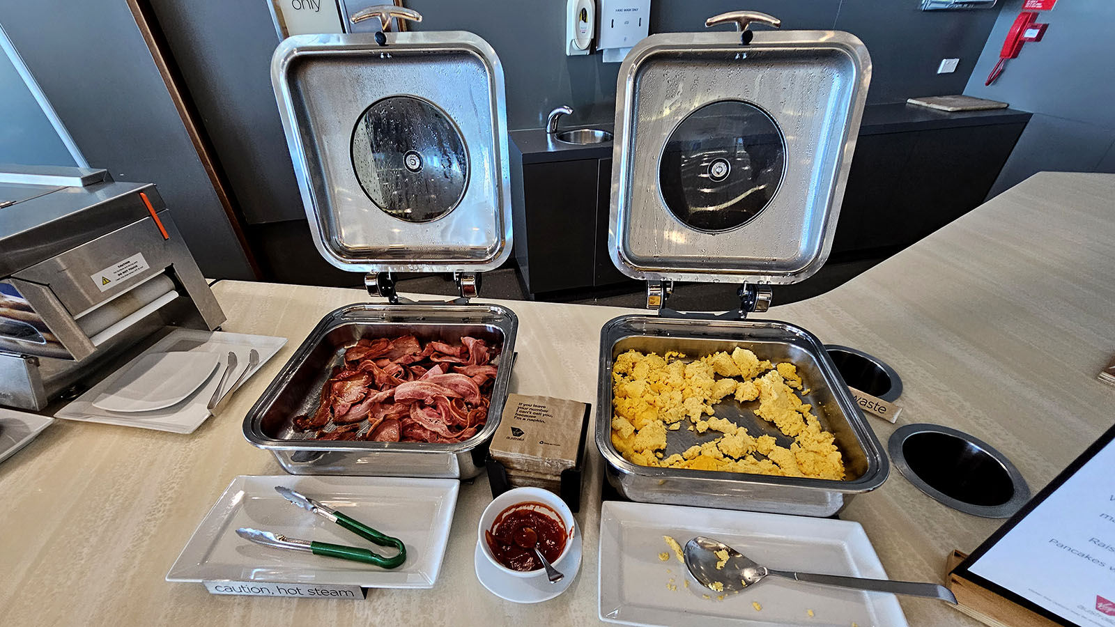 Bacon and eggs in the Virgin Australia Lounge, Canberra