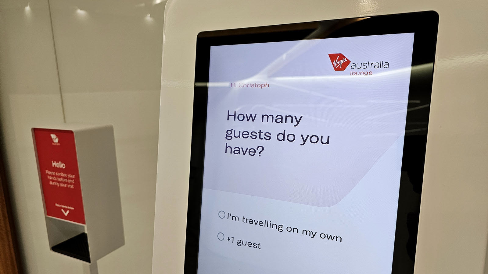 Entry kiosk for the Virgin Australia Lounge in Canberra