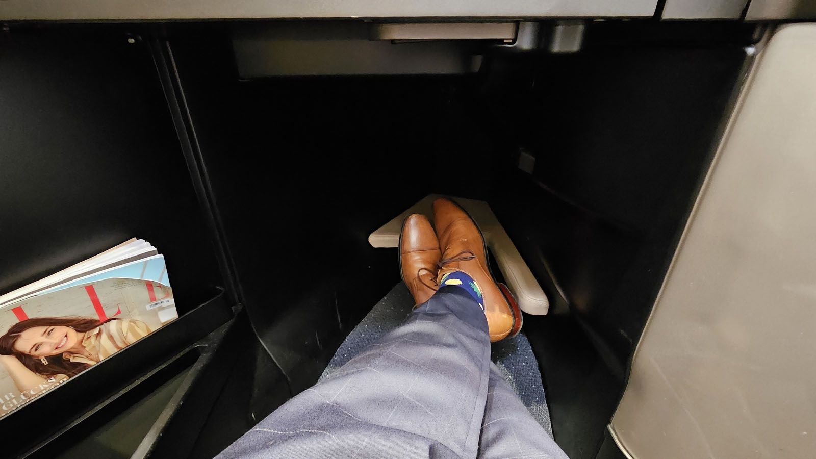 Feet up in Etihad Boeing 787 Business Class