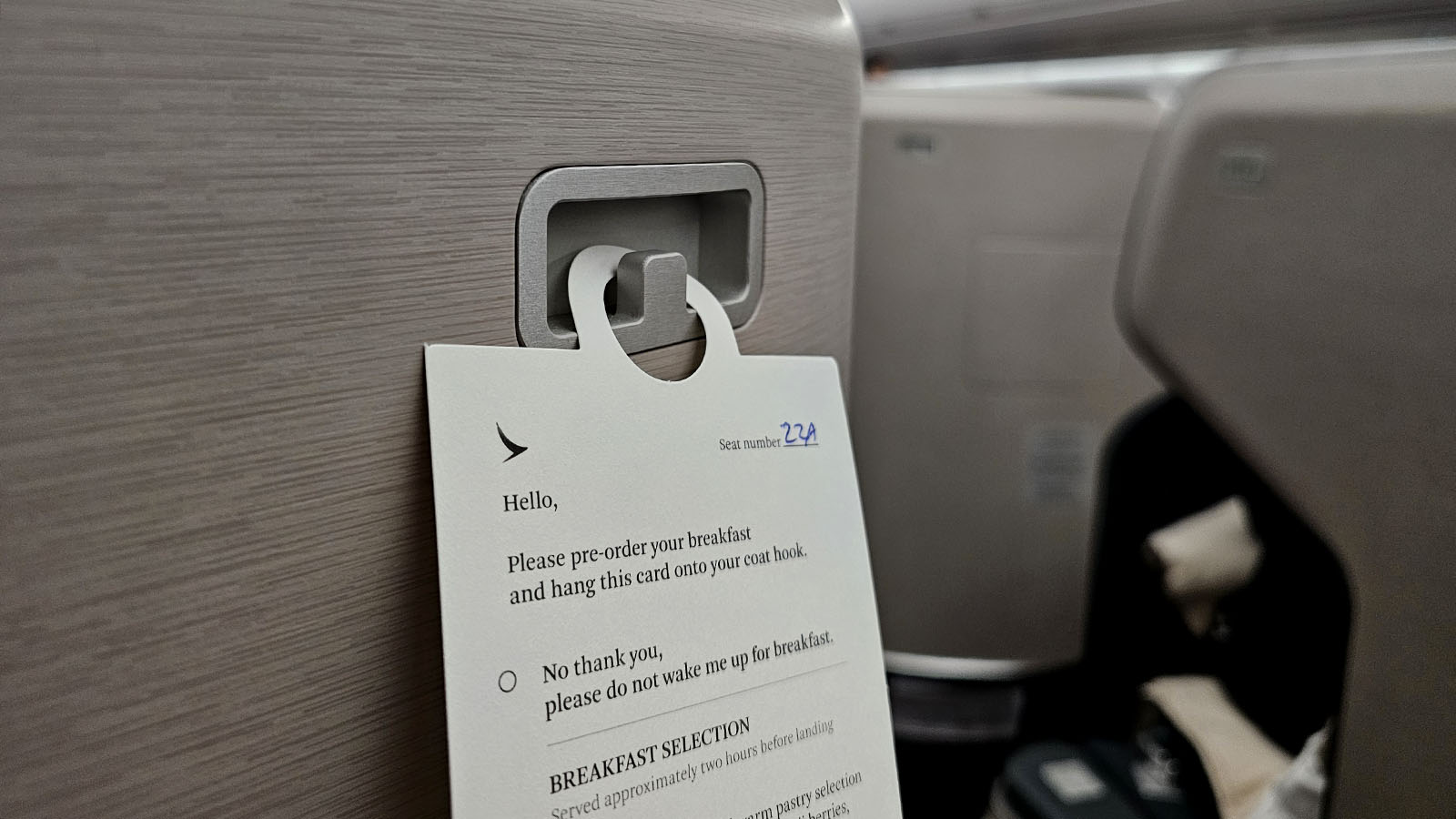 Menu in Cathay Pacific Airbus A350 Business Class