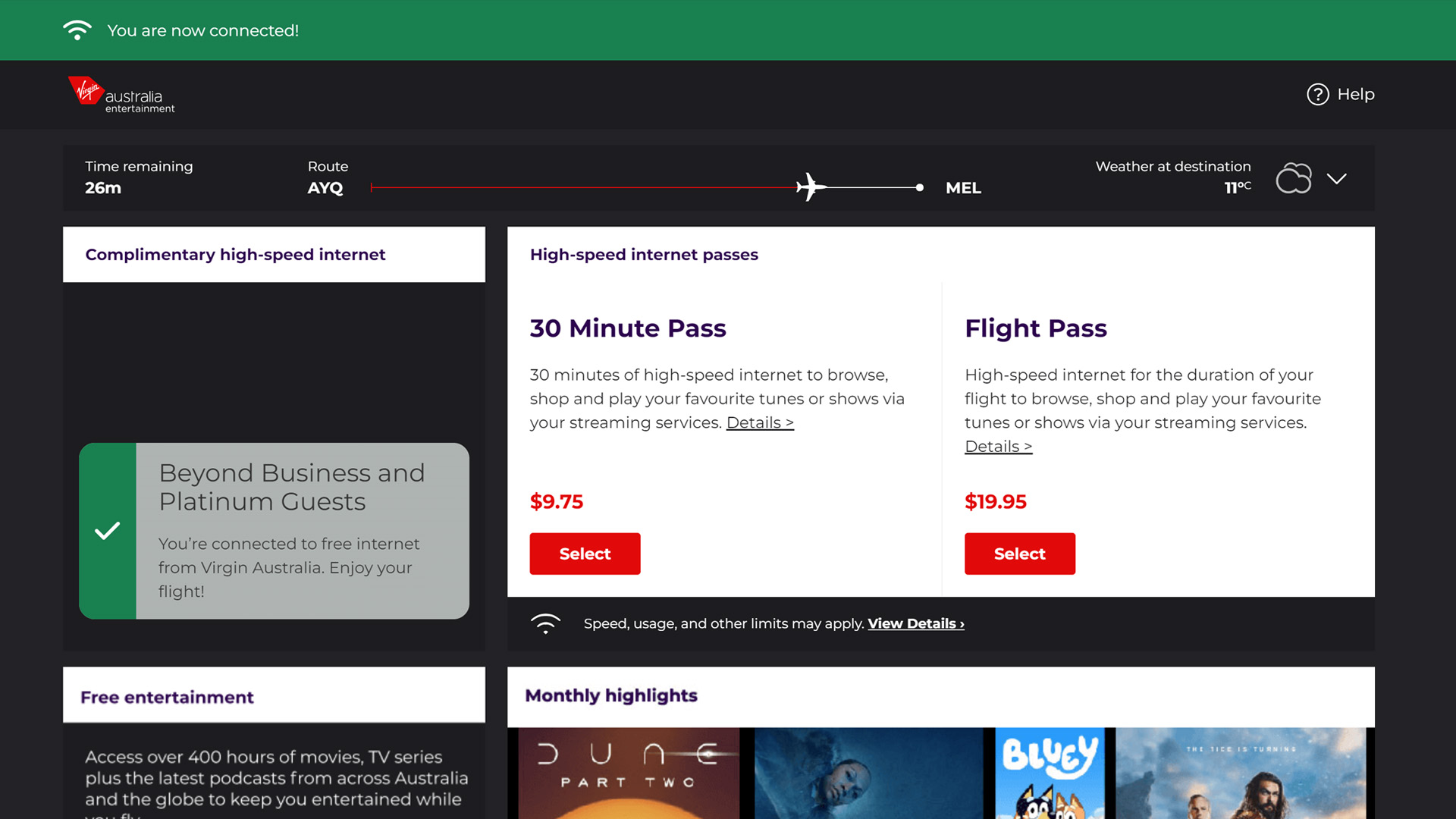 Virgin Australia 737 Business Class paid Wi-Fi